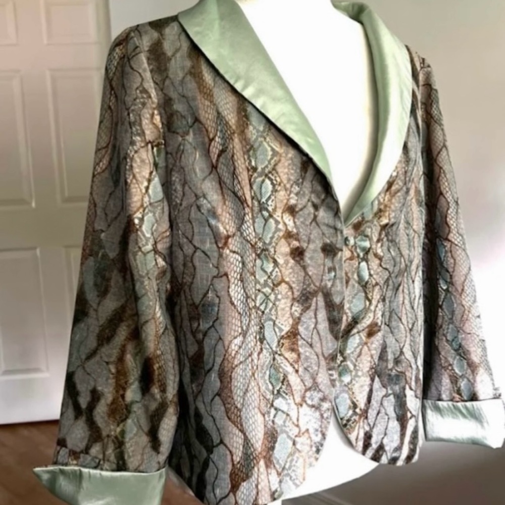 Vintage Metallic Brown Snake-Inspired Jacket • Seafoam Green Trim - Picture 10 of 15